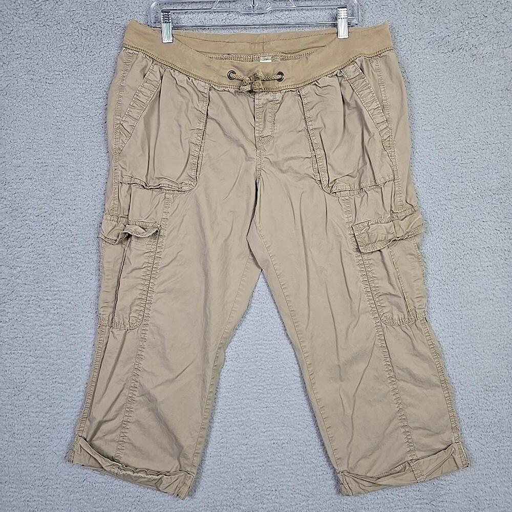 Old Navy Straight Leg Tan Drawstring Pull On Cargo Capri Pants Womens Size L